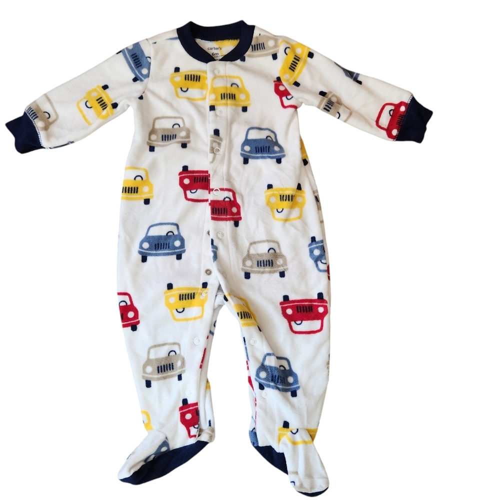Carter's Boys Fleece Cars Long Sleeve Footed Pajama Sleeper Size 6 months White